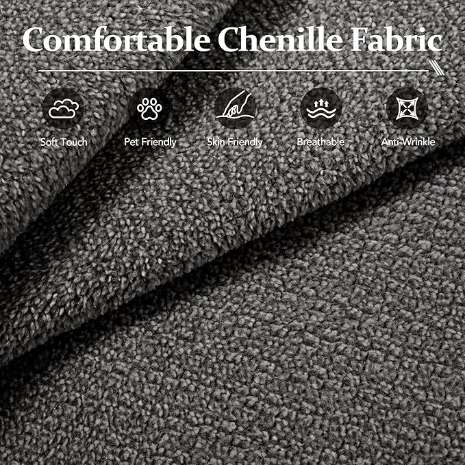 105.5” Cloud Boneless Sectional Sofa for Living Room, L-Shaped 4-Seater Modular Couch with Ottoman & 4 Pillows, Deep Seat Chenille Fabric Sofa, No Assembly, 72H Full Restore, Grey