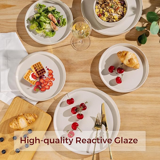 AmorArc Ceramic Dinnerware Set for 6 | Speckled Stoneware Plates and Bowls with Rustic Terracotta Underside| Scratch Resistant,Dishwasher & Microwave Safe Dishes Sets- 18pcs Beige