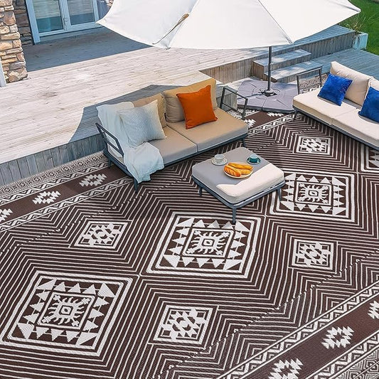 HiiARug Outdoor Rug for Patios Clearance 9'x12' Outdoor Plastic Straw Rug Waterproof Patio Camping Rug Reversible RV Mat Outdoor Area Rugs for Outdoors, RV, Patio, Backyard, Deck, Camping