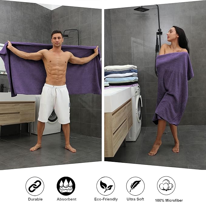 Extra Large Bath Towel Sheet Set 35x70 Inches - Oversized Bath Towels Set,Large Microfiber - Quick Dry,Lightweight,Super Soft,Highly Absorbent Towel Set for Bathroom,Pack of 4(Russian Violet)