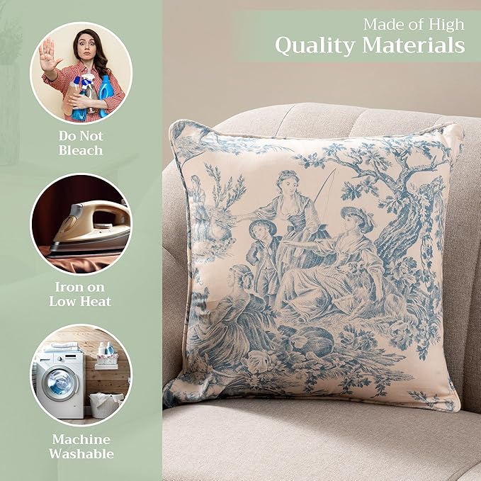 Maison d' Hermine Decorative Pillow Covers 18 x 18 Inch Square 100% Cotton Throw pillow Covers with invisible Zipper Cushion Case for Living Room Couch, Chair, Sofas, Bedroom, Home (The Miller - Blue)