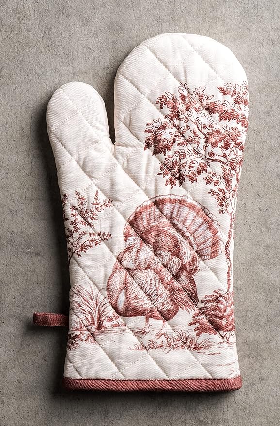 Maison d' Hermine Oven Gloves 100% Cotton Oven Mitt 7" x 13" with Loop Heat Resistant BBQ Cooking Gloves for Thanksgiving Christmas Decorations Baking Handling Hot Pans (Pack of 1, Holy Jouy - Brown)