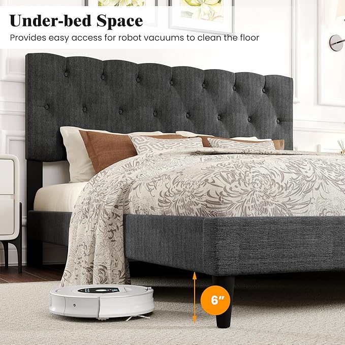 Giantex Queen Platform Bed Frame, Modern Upholstered Bed Frame with Diamond Tufting Headboard, Wooden Slats Support, No Box Spring Needed, Gray