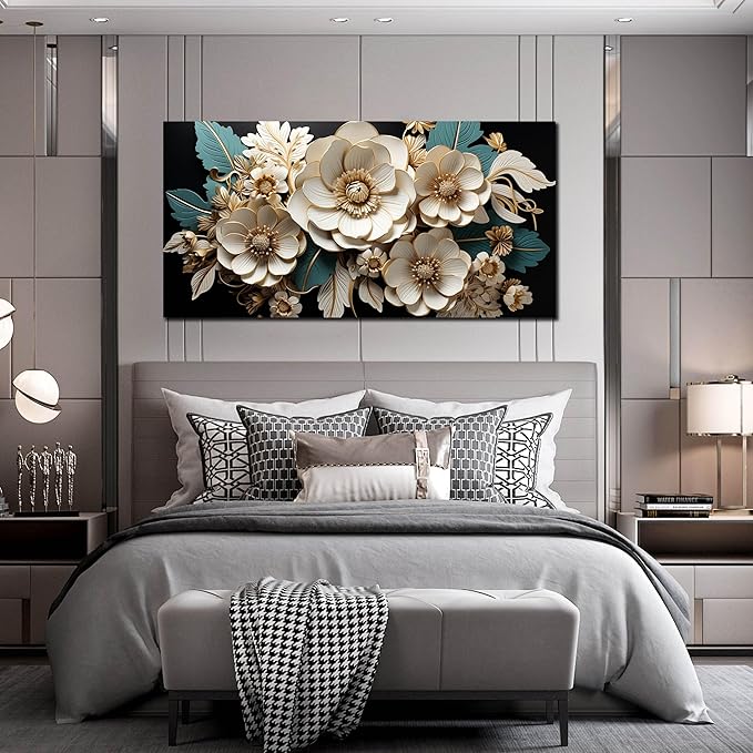 Flower Canvas Wall Art for Living Room Bedroom Home Office White Flower Picture Artwork Large Framed Wall Art Modern Canvas Prints Size 29x59