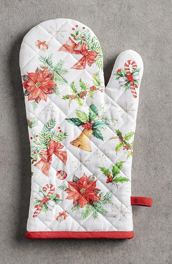 Maison d' Hermine Oven Gloves 100% Cotton Oven Mitt 7" x 13" with Loop Heat Resistant BBQ Cooking Gloves for Thanksgiving Christmas Decorations Baking Handling Hot Pans (Pack of 1, Chromo)