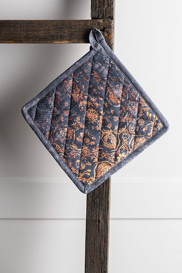 Maison d' Hermine Pot Holders 100% Cotton Heat Resistant Potholders 8" x 8" Hot Pads with Loop for Thanksgiving Christmas Decorations BBQ Cooking Baking Handling Hot Pans (Pack of 1, Imperfection)