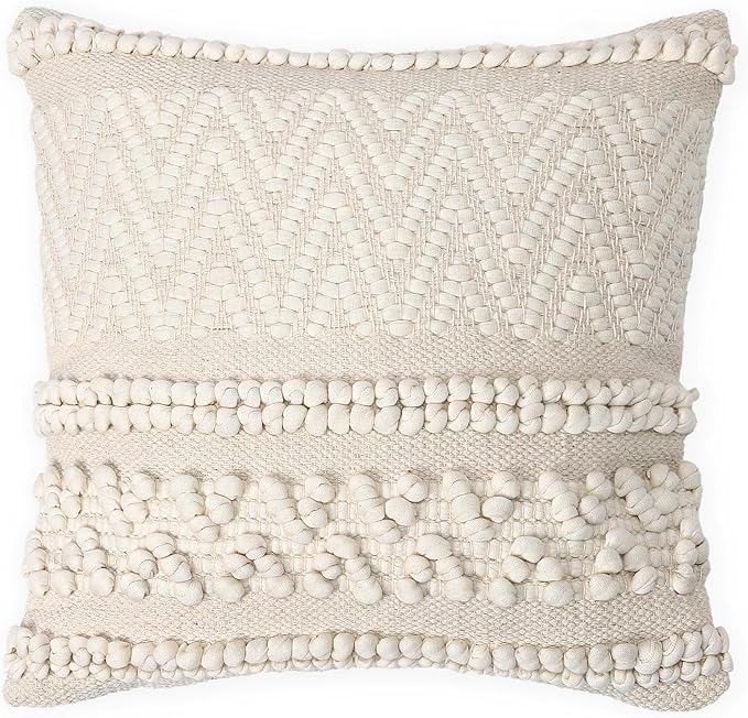 REDEARTH · Tufted Throw Pillow Cushion Covers - Boho Textured Woven Decorative Cases Set for Couch, Sofa, Bed, Farmhouse, Chair, Patio, Car - 100% Cotton (18x18 ; Boho Chic Natural) Pack of 2
