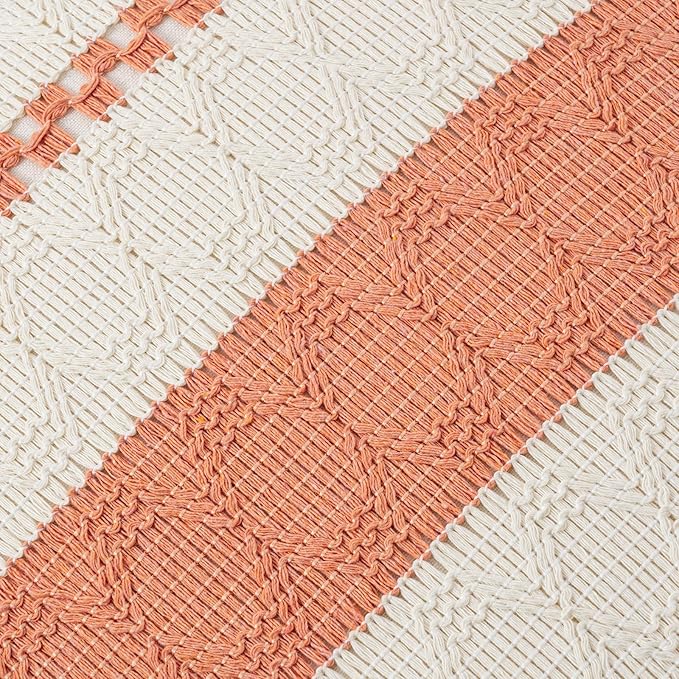 Fancy Homi Set of 2 Boho Coral Decorative Throw Pillow Cover 16x16 Inch for Couch Bed Sofa, Aesthetic Modern Organic Farmhouse Home Decor, Soft Cotton Cute Accent Macrame Woven Cushion Case