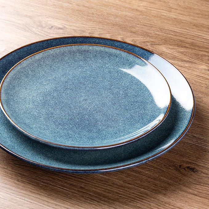 AmorArc Ceramic Dinnerware Sets for 4, 12 Pieces Handpainted Plates and Bowls Set, Scratch Resistant Stoneware Dishes Set, Dishwasher & Microwave Safe, Ceylon Blue