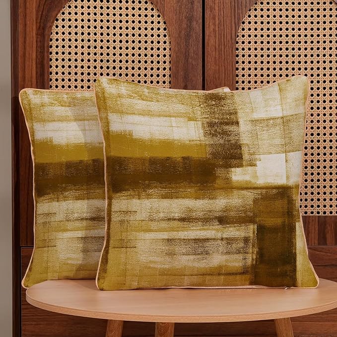 Yellow Brown Throw Pillow Covers 18x18 Set of 2, Abstract Art Decorative Throw Pillow Covers Modern Abstract Soft Polyester Pillowcase Outdoor Cushion Cover for Sofa Couch Farmhouse Room Bed