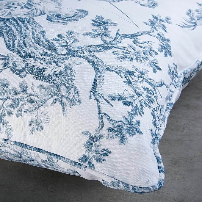 Maison d' Hermine Decorative Pillow Covers 18 x 18 Inch Square 100% Cotton Throw Pillow Covers with Invisible Zipper for Living Room Couch, Chair, Sofas, Bedroom, Home (The Miller - Blue (White))