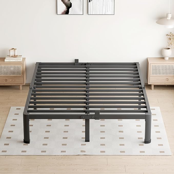 7 Inch Queen Bed Frame, 3500Lbs Heavy Duty Metal Platform with Round Corner Legs Mattress Slide Stopper, Steel Slat Support No Box Spring Needed, Noise Free, Non-Slip, Easy Assembly