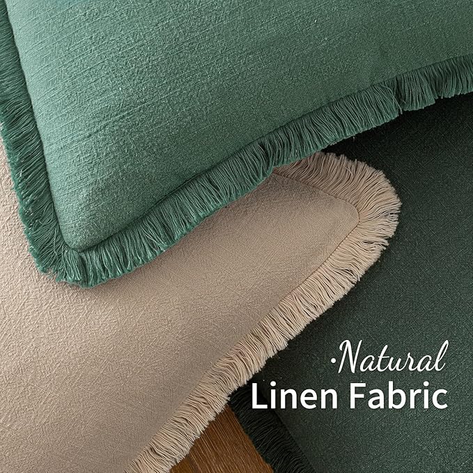 MIULEE Decorative Throw Pillow Covers Neutral Linen Fringe Throw Pillows Set of 2 Army Green Boho Farmhouse Cushion Covers with Tassels for Couch Sofa Bed Living Room Spring Home Decor 20x20 Inch