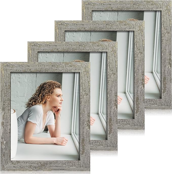 8x10 Picture Frame Set of 4, High Definition Glass Distressed Moss Green Frame, 8 x 10 Photo Frames for Tabletop Display and Wall Mounting