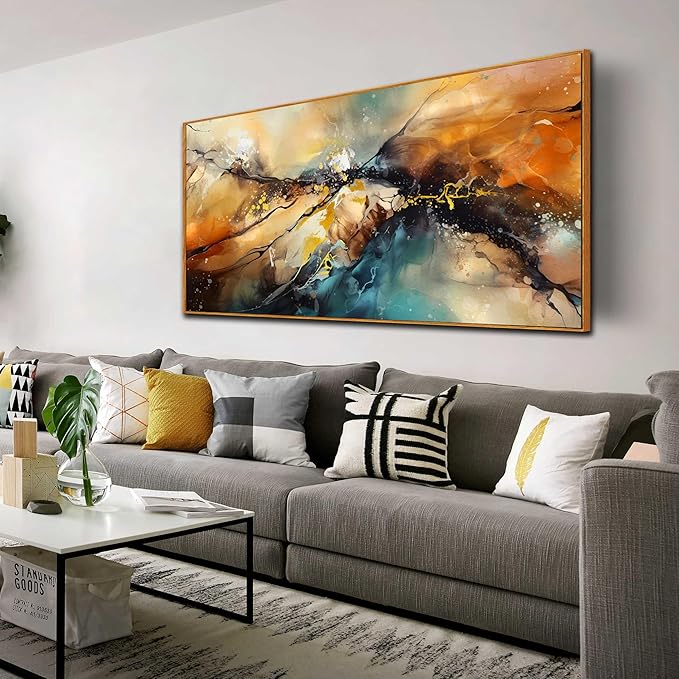 Abstract Art Wall Decor - Framed Wall Art For Living Room - Abstract Canvas Art Ready to Hang Size 29" x 59"