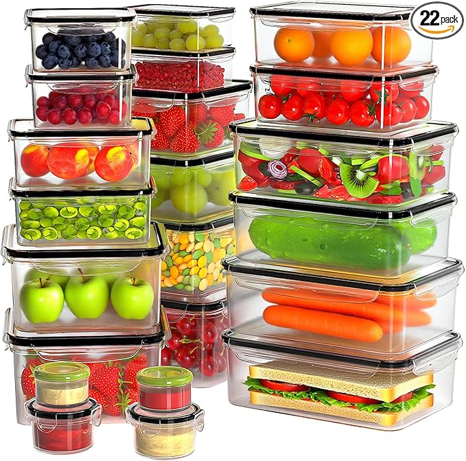 44 PCS Plastic Food Storage Containers with Lids Airtight, BPA-Free Leakproof Meal Prep Containers Reusable,Microwave & Dishwasher & Freezer Safe,Includes Labels & Pen
