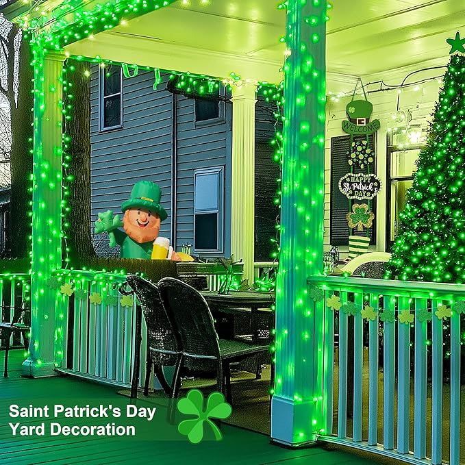 JMEXSUSS 500 LED Green Christmas String Lights Indoor Outdoor, 8 Modes 163 FT Green Halloween Lights Plug-in Clear Wire, Remote Control Christmas Tree Light for Tree Party Halloween