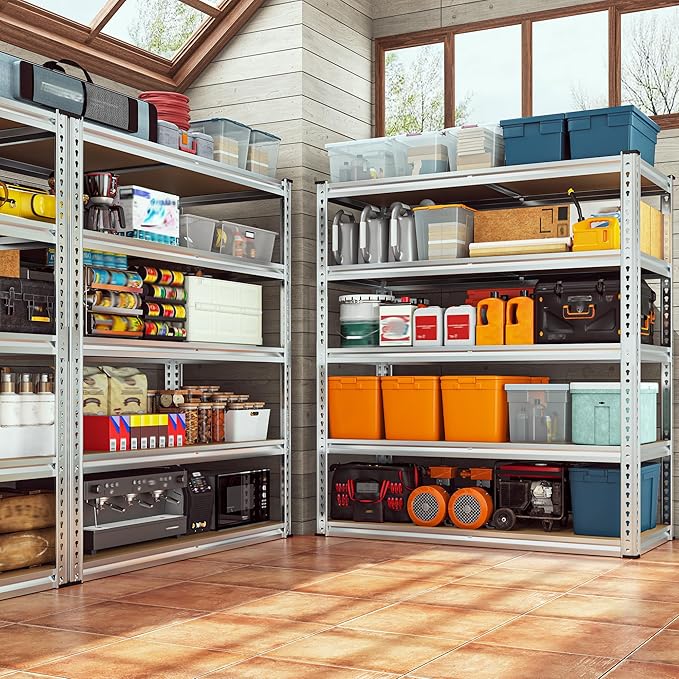 REIBII 40" W Garage Shelving 2500LBS Storage Shelves Adjustable Metal Shelving 5 Tier Pantry Shelves for Closet Kitchen Warehouse 40" W x 19.7''D x 72''H, Silver