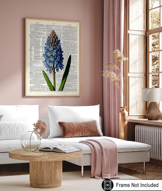 Poster Master Dictionary Art Poster - Blue Hyacinth Print - Flower Art - Floral Art - Gift for Men, Women & Florist - Minimal Decor for Bedroom, Office, Dorm or Flower Shop - 11x14 UNFRAMED Wall Art