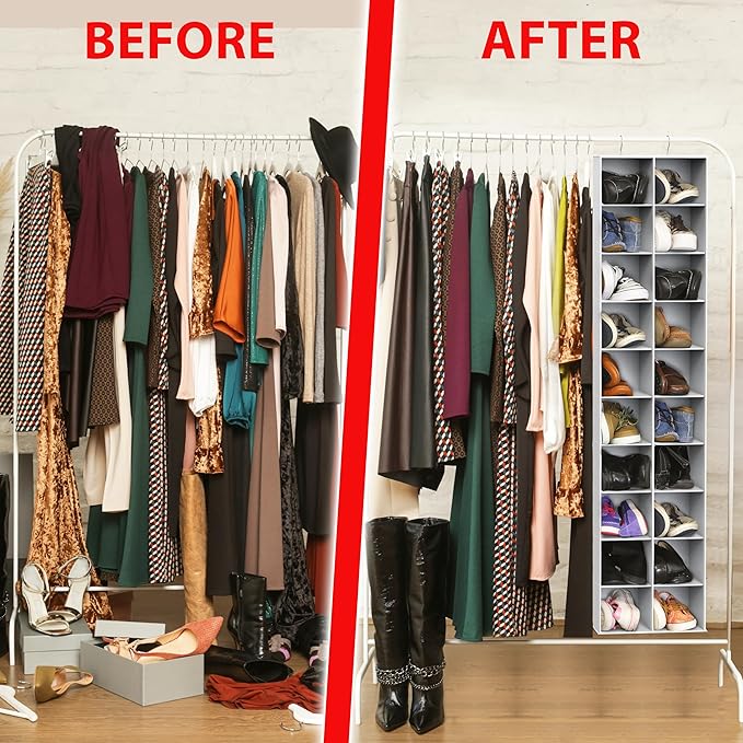 Simple Houseware Hanging Closet Organizers 20 Section Shoe Shelves, Gray