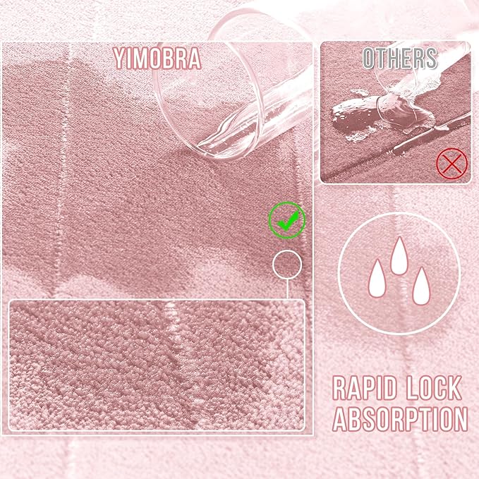 Yimobra Long Bath Mat 44"x24", Super Soft Quick Dry Memory Foam Bathroom Rug, Water Absorbent, Non Slip Backing Machine Washable for Tub Shower, Thick Comfort Support, Pink