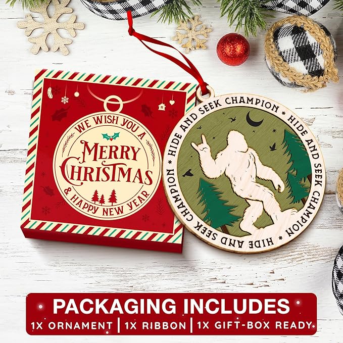 Bigfoot Ornament - Endearing for Sasquatch Lovers, Funny and Cool Bigfoot Ornaments for Christmas Tree, Unique Tree Topper with Bigfoot and Sasquatch Characters