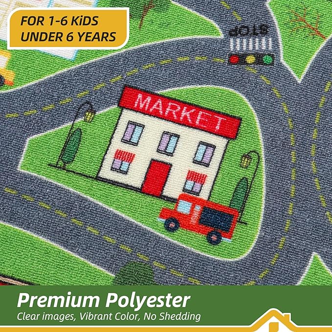 BEQHAUSE Kids Play Mat, Green City Traffic Road Kids Room Rug Great for Playing with Cars, 32”x60” Play Area Rug Car Rugs for Children's Bedroom, Toddler Classroom and Baby Playroom