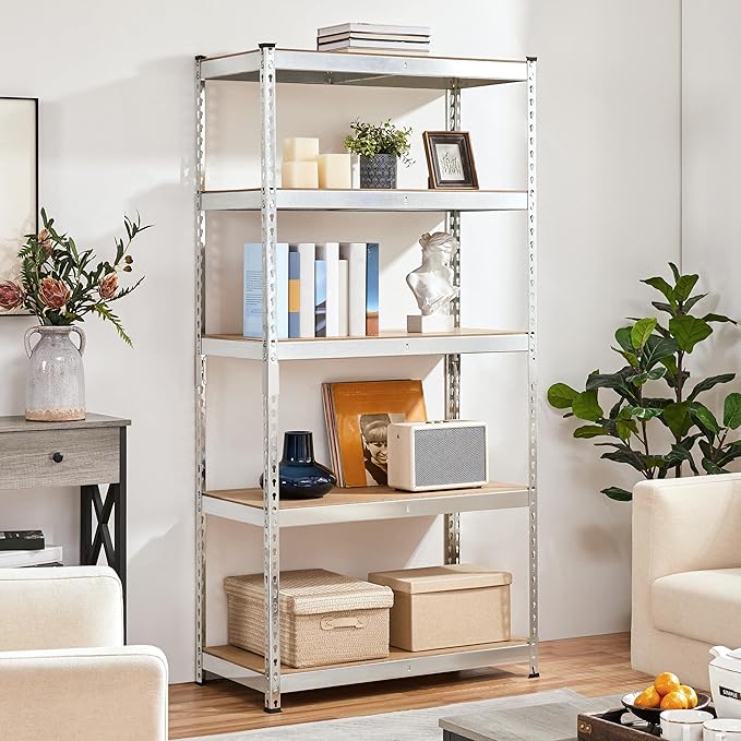 Yaheetech Storage Shelves 5 Tier Garage Shelving Heavy Duty Garage Shelves Adjustable Metal Shelving Unit Utility Rack Industrial Shelving for Warehouse Pantry Closet, 35.5″W × 17.5″D × 72″H, Silver