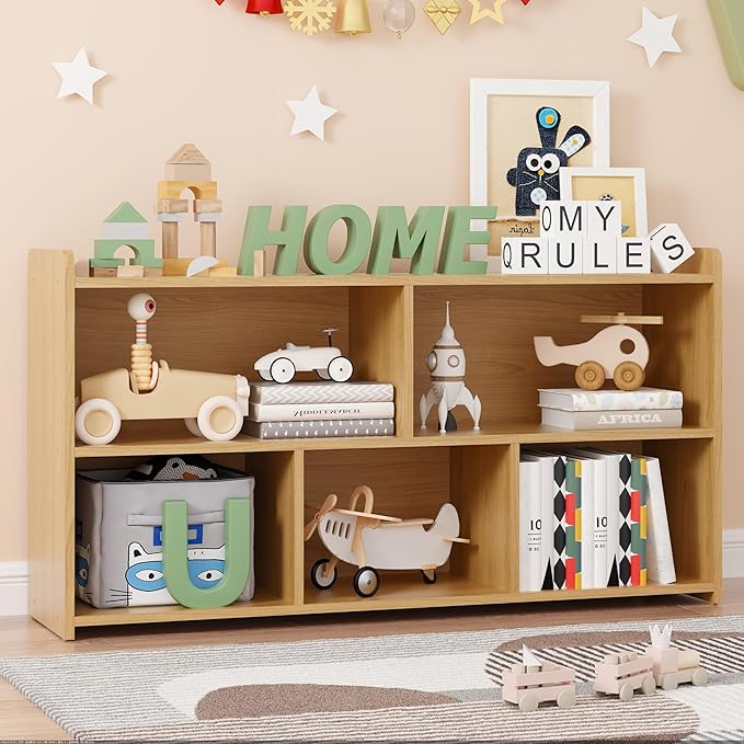 Book Shelf for Kids, 5 Cubes Storage Organizer Montessori Shelf, Wooden Kids Bookcase, Toy Storage Organizer for Children, Toddler Bookshelf Cube Shelf for Kid’s Room, Classroom