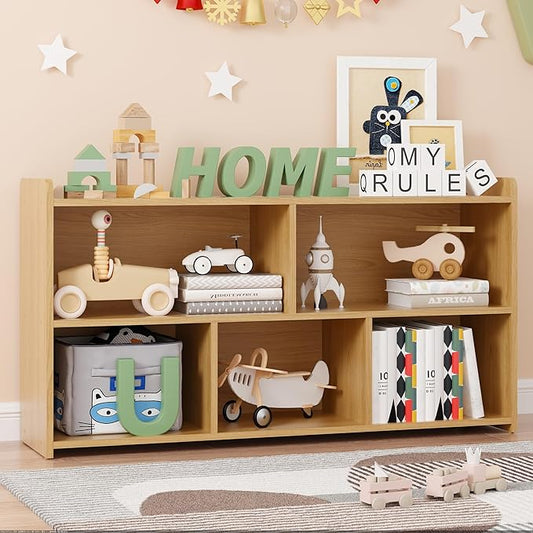 Book Shelf for Kids, 5 Cubes Storage Organizer Montessori Shelf, Wooden Kids Bookcase, Toy Storage Organizer for Children, Toddler Bookshelf Cube Shelf for Kid’s Room, Classroom