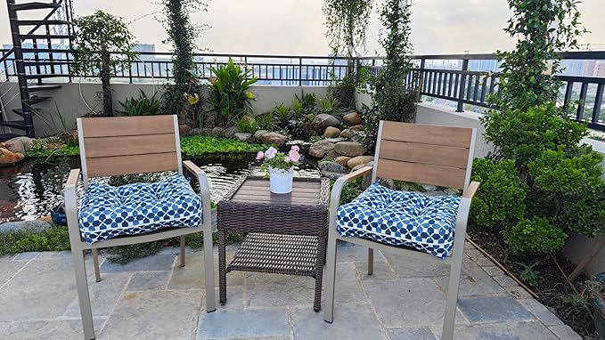 JMGBird Outdoor Chair Cushions, Pack of 2 Patio Seat/Back Cushions 19" x 19" with Ties for Patio Furniture Chairs Home Garden Decoration (Blue Black with Plaid)