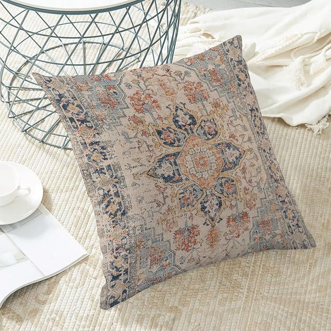Boho Brown Nature Throw Pillow Covers 18x18 Inch Set of 2, Carpet Pattern Neutral Decorative Throw Pillow Covers Bohemia Brown Linen Outdoor Cushion Cover for Sofa Couch Farmhouse Room