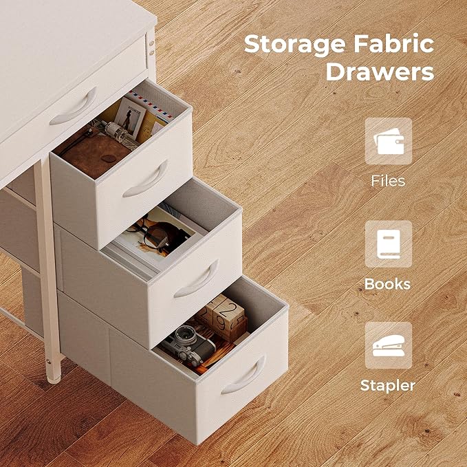 Huuger Gaming Desk with 6 Drawers, Computer Desk with LED Lights Power Outlets and Type-C, 47 Inch Office Table with Storage, Monitor Stand, Writing & Work Home Office, Bedroom, Study, White