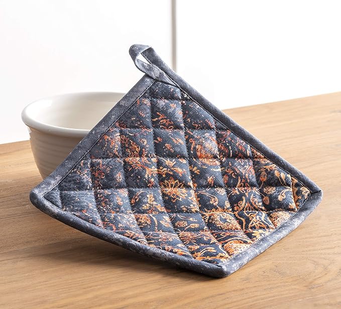 Maison d' Hermine 100% Cotton Oven Mitt & Pot Holder Set (7.5"x13" & 8"x8") Heat Resistant BBQ Cooking Gloves with Loop for Thanksgiving Christmas Decorations Handling Hot Pans (Imperfection)