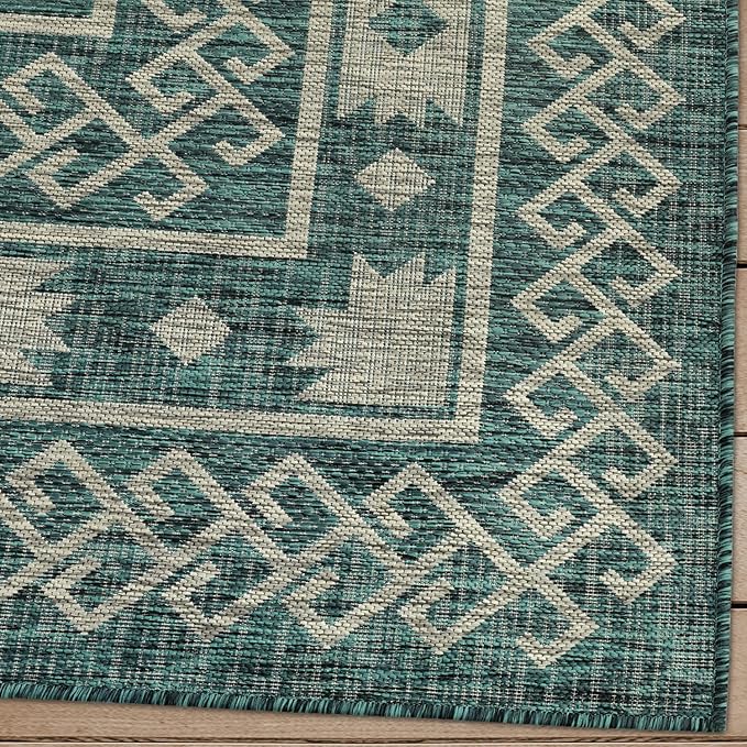 Antep Rugs Patio 8x10 Outdoor/Indoor Southwest Aztec Native Area Rug (Green, 7'10" x 10')