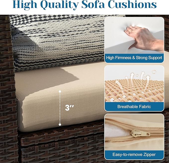 Solaste 4 Piece Patio Outdoor Furniture Sets,Patio Conversation Sofa Wicker Chair with Cushion,Hand Woven Rattan Sofa for Porch Backyard Outside Garden Lawn Yard,Brown