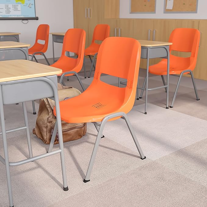 EMMA + OLIVER Orange Ergonomic Shell Student Stack Chair - Classroom Chair/Office Guest Chair