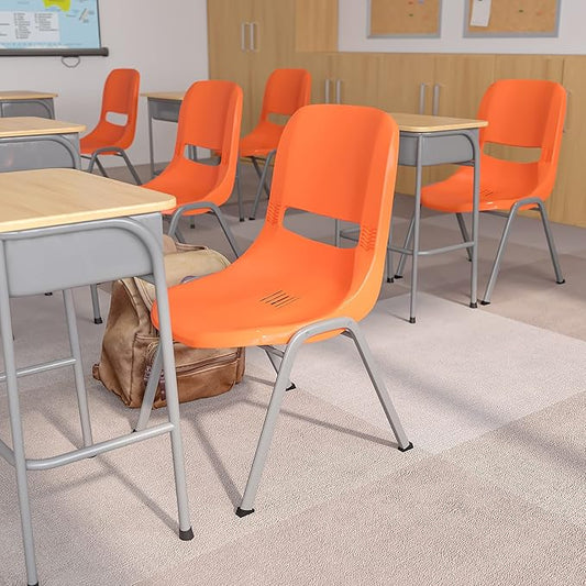 EMMA + OLIVER Orange Ergonomic Shell Student Stack Chair - Classroom Chair/Office Guest Chair
