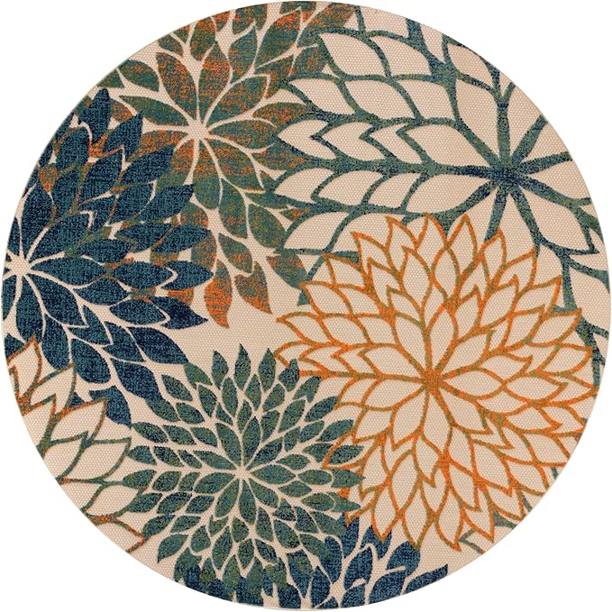 Nourison Home Aloha 8' x Round Blue Green Fabric Tropical Area Rug (8' Round)
