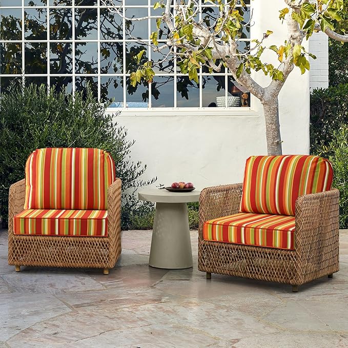 Outdoor Cushions for Patio Furniture Set of 2, 24"x24" Water Repellent Chair Cushions Removable Seat Bottom & Back Cushion Covers for Chair, Sofa, Couch, Rainbow Stripe