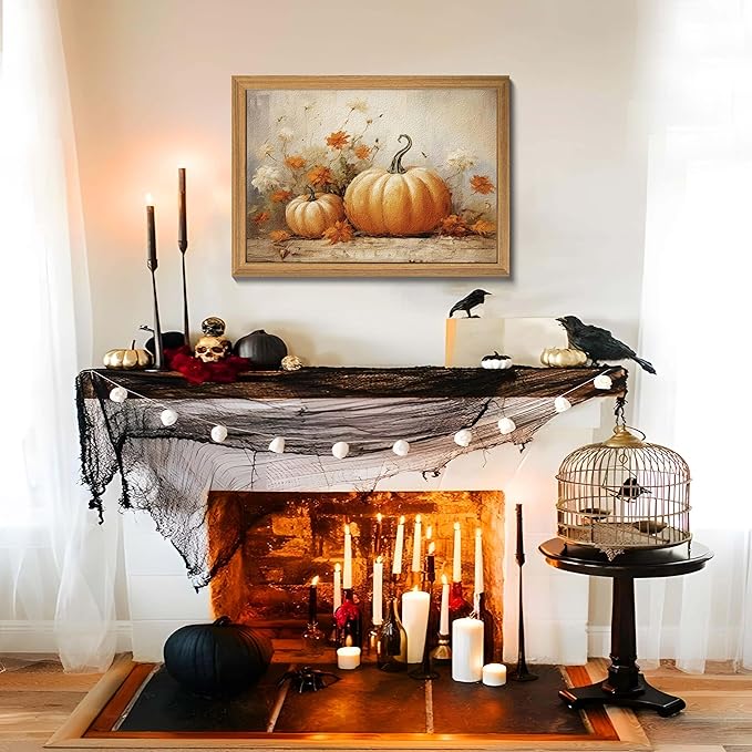 Framed Vintage Halloween Pumpkin Wall Art – 3D Texture Harvest Pumpkins Pictures Fall Wall Decor for Living Room, Rustic Autumn Pumpkin Art Prints for Kitchen, Bedroom, Home or Party – 16x24in