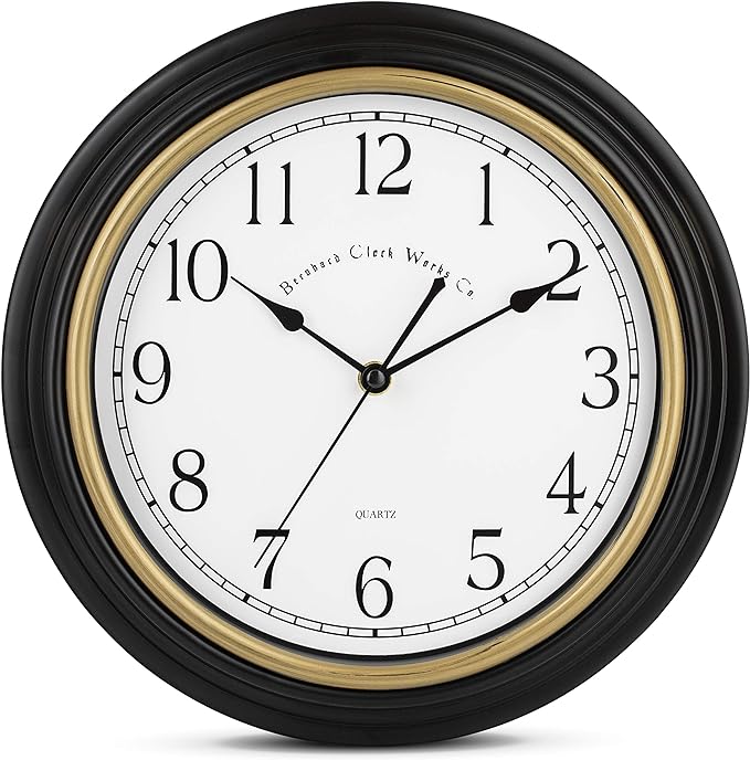 Bernhard Products Decorative Black Wall Clock 12 Inch Silent Non Ticking Battery Operated Vintage Elegant Retro Clocks for Living Room Decor, Kitchen Office Dining Room Bedroom School Classroom
