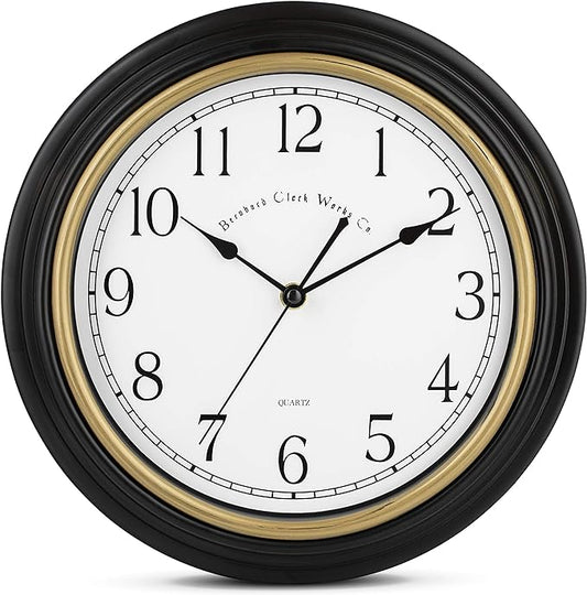 Bernhard Products Decorative Black Wall Clock 12 Inch Silent Non Ticking Battery Operated Vintage Elegant Retro Clocks for Living Room Decor, Kitchen Office Dining Room Bedroom School Classroom