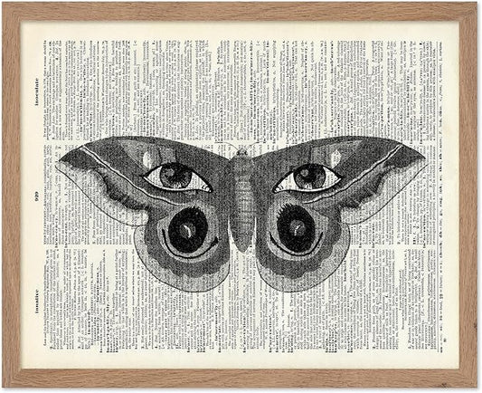 Poster Master Dictionary Art Poster - Butterfly Print - Eyes on Wings Art - Insect Art - Gift for Men, Women & Animal Lover - Gothic Decor for Living Room, Bedroom or Dorm, 16x20 Beige Framed