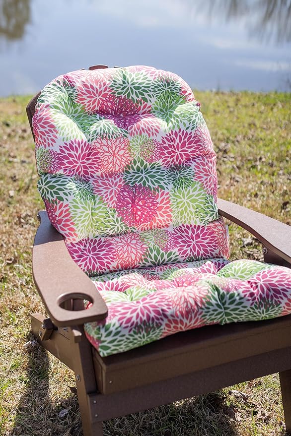 RSH DECOR: Tufted Adirondack Chair Cushion | 42.5” x 21” | All-Weather Spun Fabric | Water and Fade-Resistant | Outdoor Cushion for Patio Furniture | Floral Blooms Pink