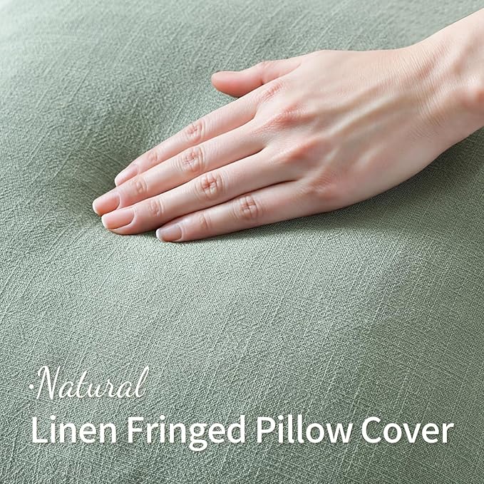 MIULEE Decorative Throw Pillow Covers Neutral Linen Fringe Throw Pillows Set of 2 Aqua Green Boho Farmhouse Cushion Covers with Tassels for Couch Sofa Bed Living Room Spring Home Decor 20x20 Inch