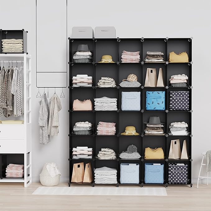HOMIDEC Closet Organizers and Storage, 16 Cube Storage Organizer, Closet Organizer Bookshelf Cubes Shelves for Clothes, Bedroom, Kids Room, Bathroom, Wardrobe, Garment Racks, Black