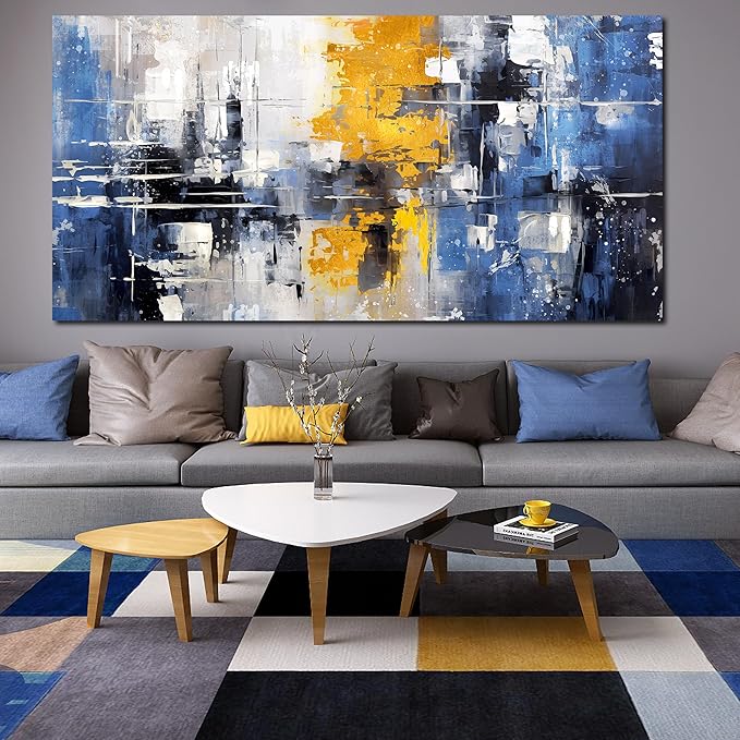 ZHAOSHOP Blue Wall-Art Living Room - Abstract Wall Decor for Office - Modern Minimalist Wall Art Ready to Hang Size 29" x 59"