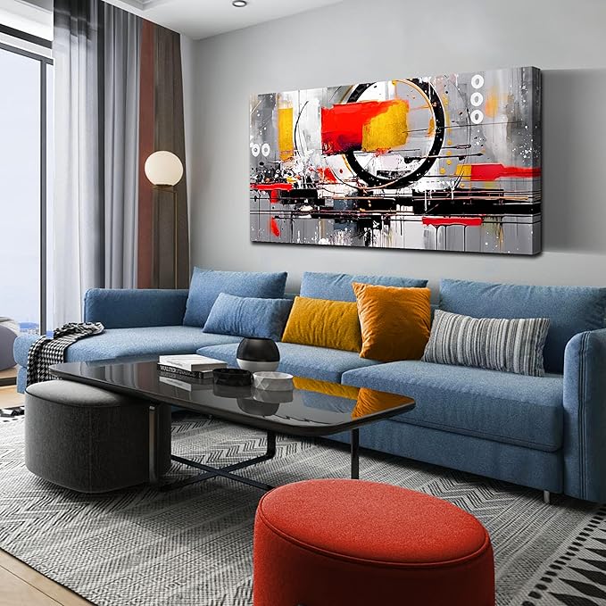 Abstract Art Work for Wall Decor - Colorful Living Room Paintings for Wall Decor Ready to Hang Size 29" x 59"