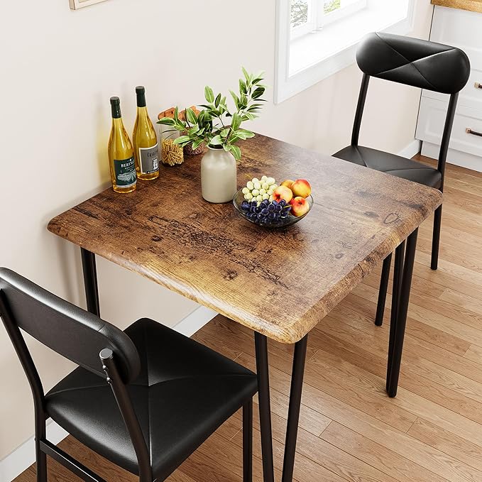 GarveeHome Dining Table Set for 2, Kitchen Table with Upholstered Chairs for Kitchen Room and Small Spaces (Vintage, Table with 2 Chairs)